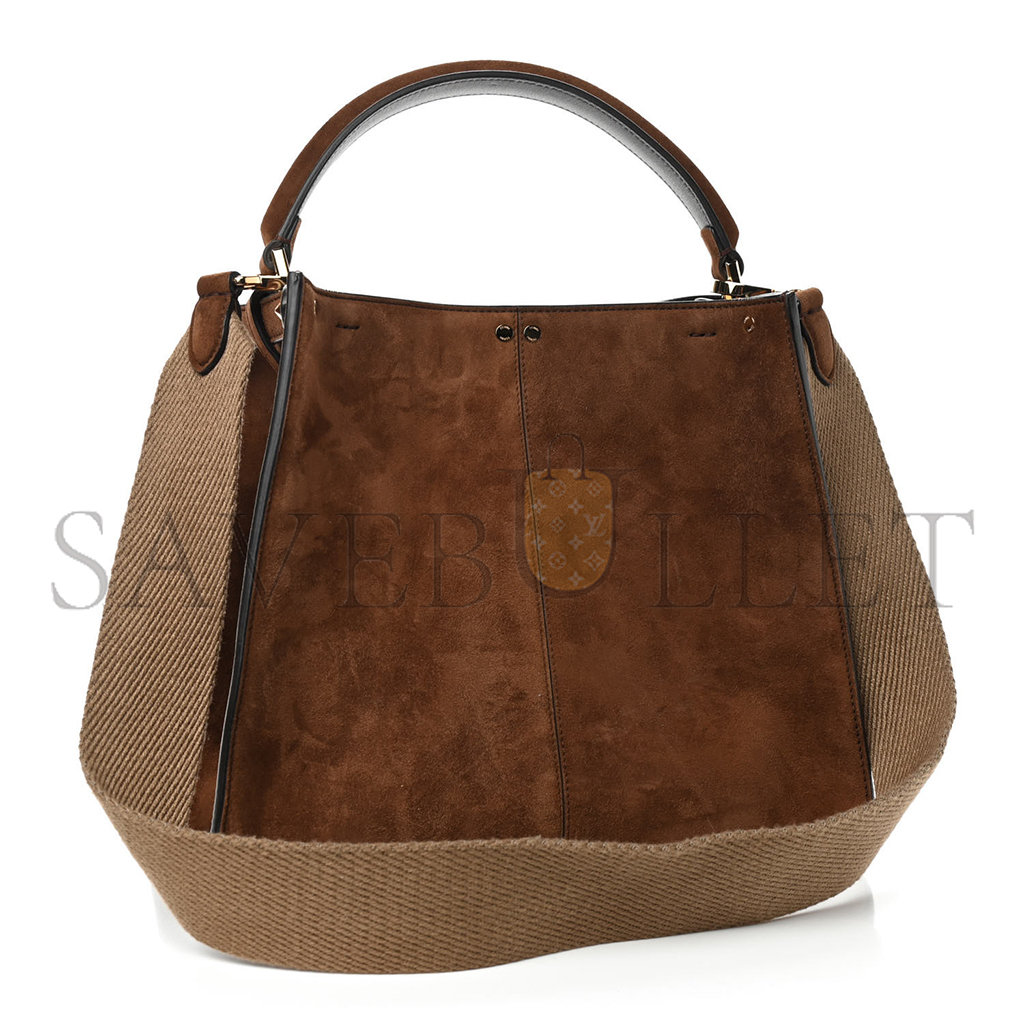 F**di camoscio glazed fabric ff 1974 medium peekaboo x-lite marrone mogano panna 852479 (29*25*15cm)